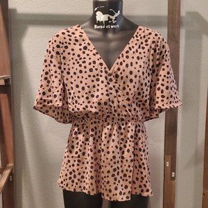 Plus Butterfly Sleeve  Allover Print Blouse